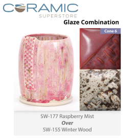 Raspberry Mist SW-177 over Winter Wood SW-155 Stoneware Combination Raspberry Mist SW-177 over Winter Wood SW-155 Stoneware Combination